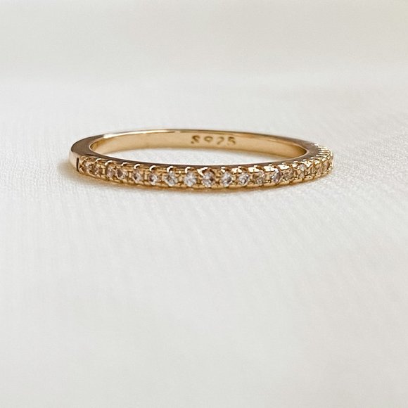 Gold S925 Skinny Paved Skinny Band Ring